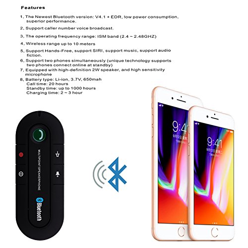 Bluetooth Visor Speakerphone Bluetooth Car Speaker Hands free Kit for Smart Phone, iPhone and iPad (Black) 1